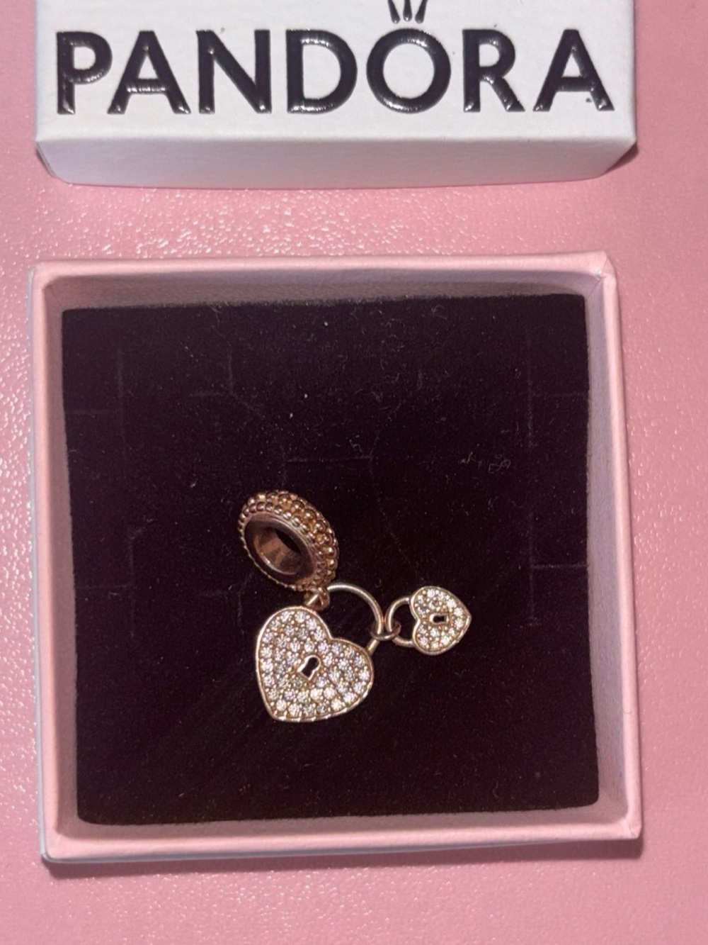 Pandora Rose Gold Heart Lock Charm with Pavé Dangles